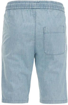 WE Fashion straight fit denim short chambray Korte broek Blauw Jongens Katoen 104
