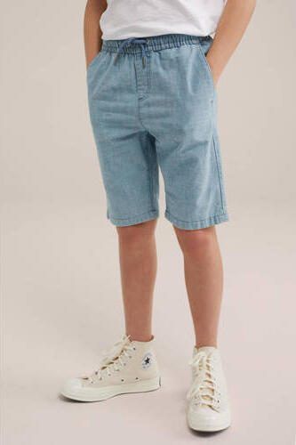 WE Fashion straight fit denim short chambray Korte broek Blauw Jongens Katoen 104 - Foto 2