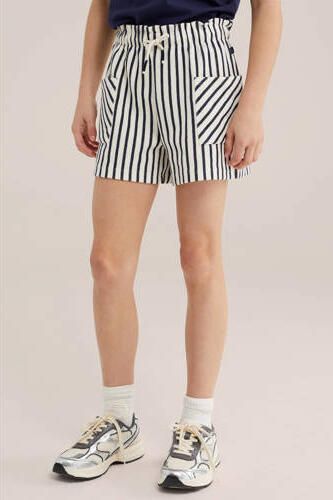 WE Fashion straight gestreepte casual short donkerblauw gebreid Korte broek Meisjes Katoen
