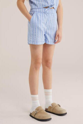 WE Fashion straight gestreepte casual short lichtblauw Korte broek Meisjes Katoen
