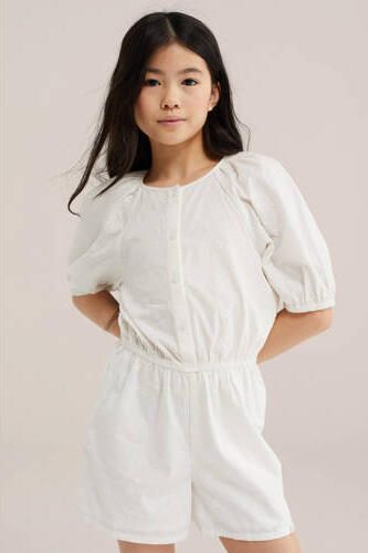 WE Fashion Straight playsuit wit Meisjes Katoen Ronde hals Effen