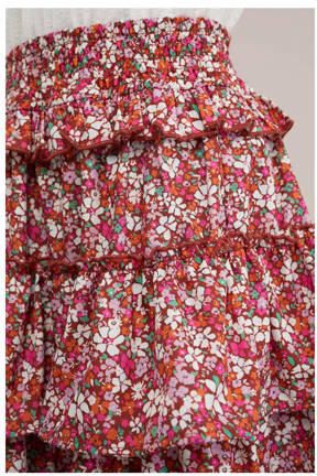 WE Fashion strokenrok rood Meisjes Polyester Bloemen 146 152