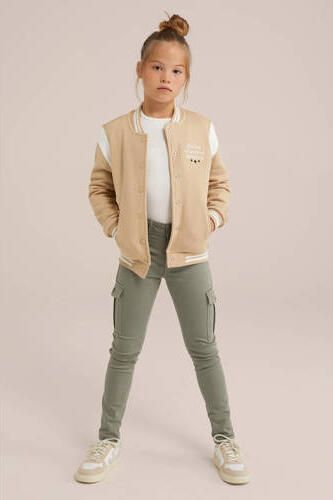WE Fashion super skinny cargobroek zachtgroen Meisjes Stretchkatoen Effen 116