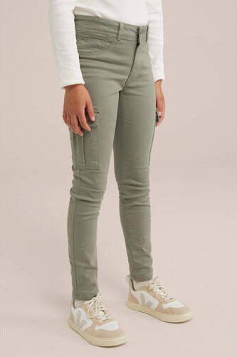 WE Fashion super skinny cargobroek zachtgroen Meisjes Stretchkatoen Effen 116 - Foto 3