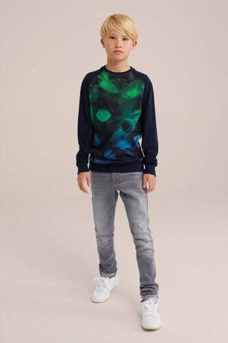WE Fashion sweater donkerblauw Trui Jongens Katoen Ronde hals Printopdruk 170 176 - Foto 2