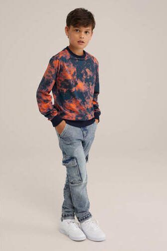 WE Fashion sweater donkerblauw Trui Jongens Katoen Ronde hals Tie-dye 146 152 - Foto 2