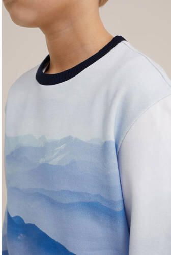 WE Fashion sweater met all over print blauw wit All over print 110 116