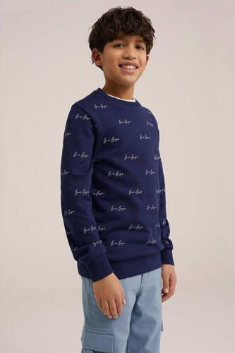 WE Fashion sweater met all over print donkerblauw All over print 110 116