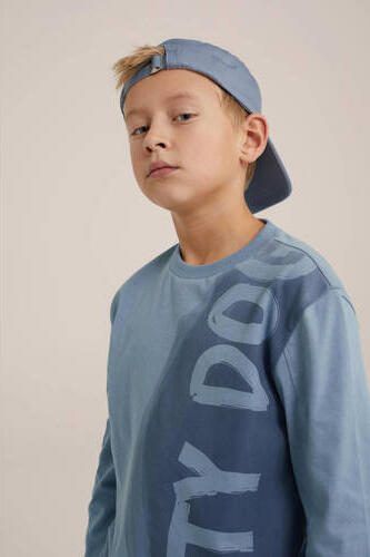 WE Fashion sweater met tekst lichtblauw Tekst 110 116 - Foto 3