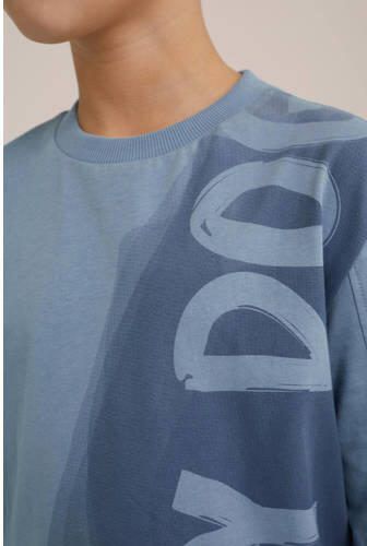 WE Fashion sweater met tekst lichtblauw Tekst 110 116 - Foto 2