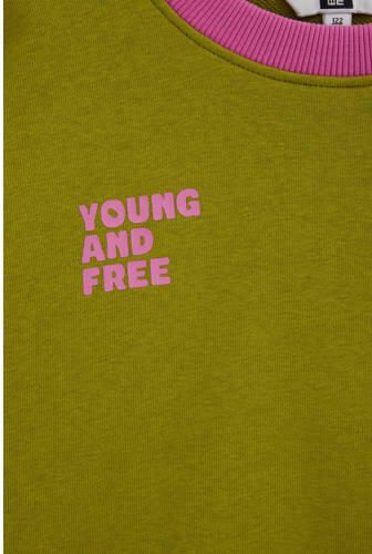 WE Fashion sweater met tekst olijfgroen roze Tekst - Foto 4