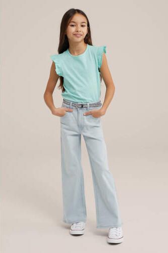 WE Fashion T-shirt aqua Blauw Meisjes Katoen Ronde hals Effen 110 116 - Foto 1