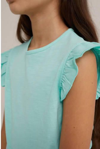 WE Fashion T-shirt aqua Blauw Meisjes Katoen Ronde hals Effen 110 116 - Foto 2