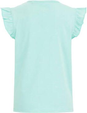 WE Fashion T-shirt aqua Blauw Meisjes Katoen Ronde hals Effen 110 116 - Foto 3