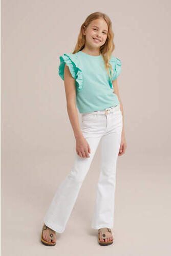 WE Fashion T-shirt aquablauw Meisjes Stretchkatoen Ronde hals Effen 122 128 - Foto 2