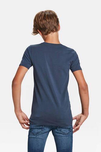 WE Fashion T-shirt Basics donkerblauw Jongens Katoen V-hals Effen 110 116 - Foto 3