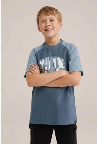 WE Fashion T-shirt bering sea Blauw Jongens Katoen Ronde hals Printopdruk 134 140 - Foto 3