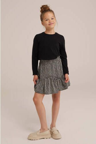 WE Fashion T-shirt black uni Zwart Meisjes Stretchkatoen Ronde hals Effen 134 140