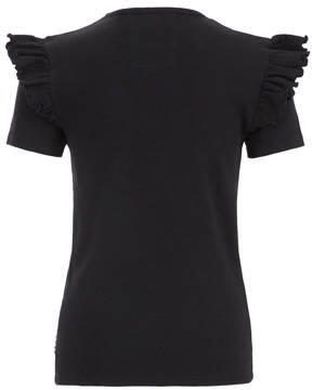 WE Fashion T-shirt black uni Zwart Meisjes Stretchkatoen Ronde hals Effen 134 140