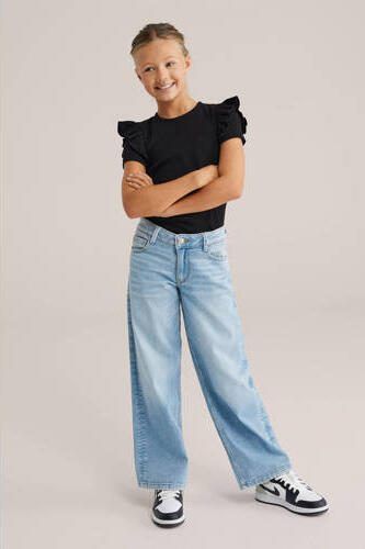 WE Fashion T-shirt black uni Zwart Meisjes Stretchkatoen Ronde hals Effen 170 176 - Foto 3