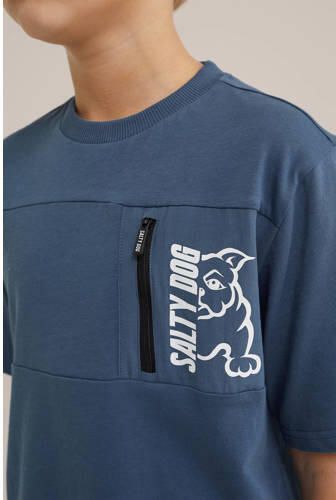 WE Fashion T-shirt blauw Jongens Katoen Ronde hals Effen 122 128 - Foto 2