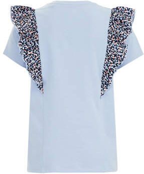 WE Fashion T-shirt Blauw Meisjes Stretchkatoen Ronde hals Effen 122 128