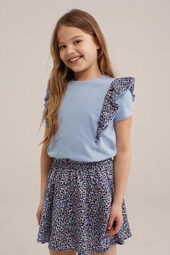 WE Fashion T-shirt Blauw Meisjes Stretchkatoen Ronde hals Effen 122 128 - Foto 2
