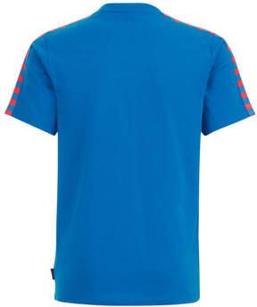 WE Fashion t-shirt blauw oranje Jongens Katoen Ronde hals Printopdruk 122 128