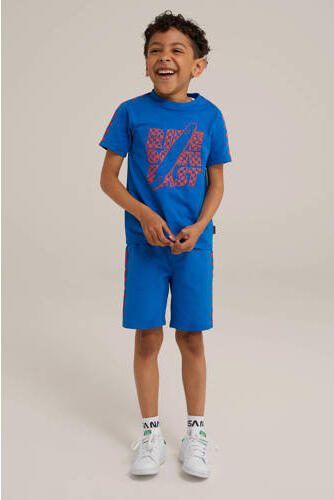 WE Fashion t-shirt blauw oranje Jongens Katoen Ronde hals Printopdruk 122 128 - Foto 2