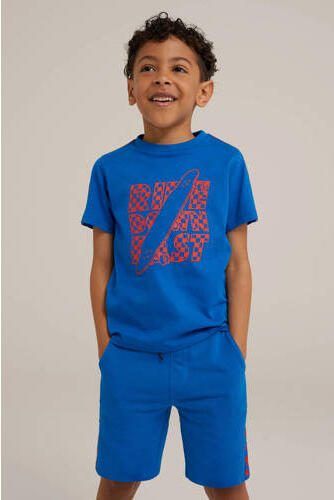 WE Fashion t-shirt blauw oranje Jongens Katoen Ronde hals Printopdruk 122 128 - Foto 3