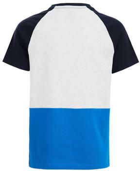 WE Fashion T-shirt blauw wit Jongens Katoen Ronde hals Meerkleurig 110 116