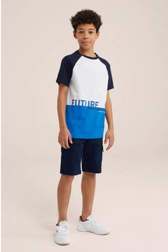 WE Fashion T-shirt blauw wit Jongens Katoen Ronde hals Meerkleurig 110 116 - Foto 3