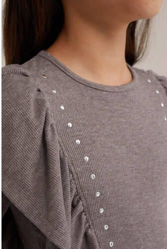 WE Fashion T-shirt bruin Meisjes Polyester Ronde hals Effen 122 128 - Foto 2
