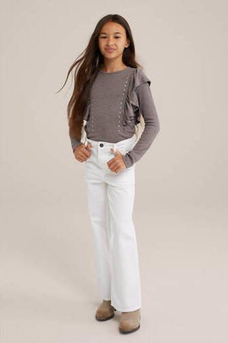 WE Fashion T-shirt bruin Meisjes Polyester Ronde hals Effen 122 128 - Foto 3