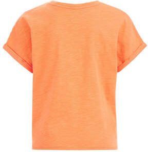 WE Fashion T-shirt coral rose Oranje Meisjes Katoen Ronde hals Effen 110 116