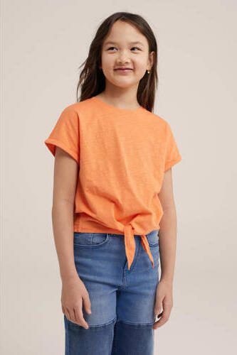WE Fashion T-shirt coral rose Oranje Meisjes Katoen Ronde hals Effen 110 116 - Foto 3