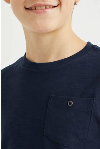 WE Fashion T-shirt donkerblauw Jongens Sweat Ronde hals Effen 110 116 - Foto 3