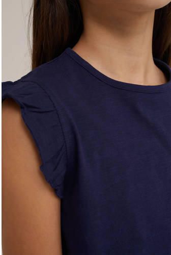 WE Fashion T-shirt donkerblauw Meisjes Katoen Ronde hals Effen 110 116 - Foto 1