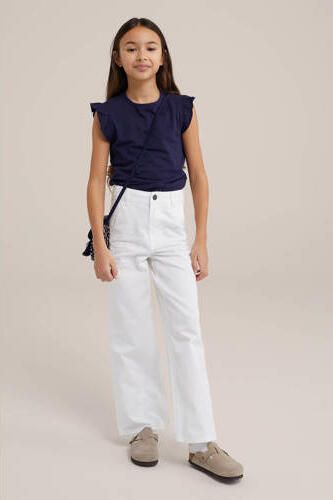 WE Fashion T-shirt donkerblauw Meisjes Katoen Ronde hals Effen 110 116 - Foto 2
