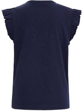 WE Fashion T-shirt donkerblauw Meisjes Katoen Ronde hals Effen 110 116 - Foto 3