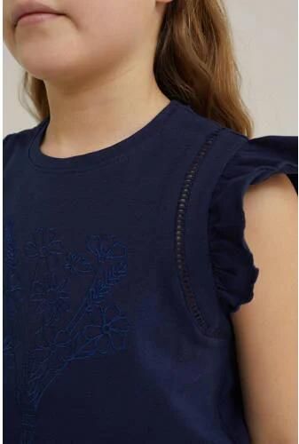 WE Fashion T-shirt donkerblauw Meisjes Stretchkatoen Ronde hals Effen 122 128 - Foto 2