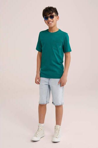 WE Fashion T-shirt donkergroen Jongens Katoen Ronde hals Effen 110 116 - Foto 3