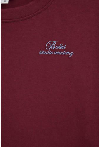 WE Fashion T-shirt donkerrood Meisjes Katoen Ronde hals Backprint pailletten - Foto 4