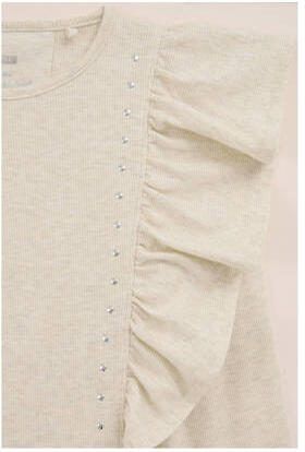 WE Fashion T-shirt ecru Meisjes Polyester Ronde hals Effen 170 176