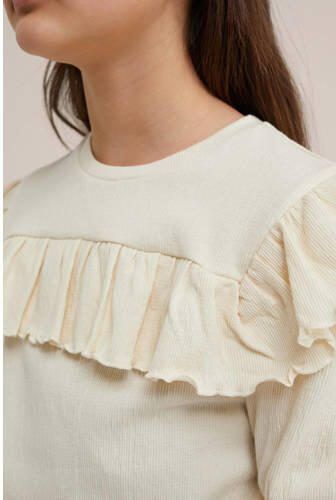WE Fashion T-shirt ecru Meisjes Stretchkatoen Ronde hals Effen 110 116 - Foto 2