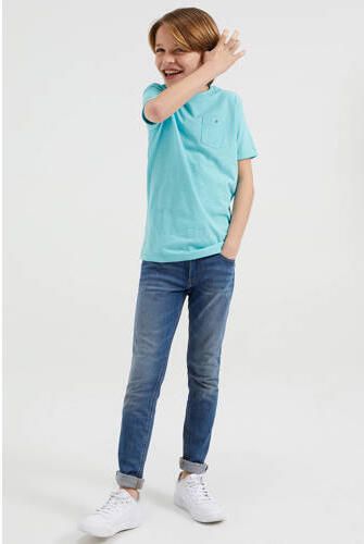 WE Fashion T-shirt faded pacific Blauw Jongens Katoen Ronde hals Effen 110 116 - Foto 4