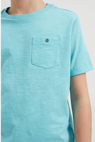 WE Fashion T-shirt faded pacific Blauw Jongens Katoen Ronde hals Effen 110 116 - Foto 3