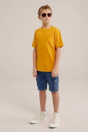 WE Fashion T-shirt geeloranje Jongens Katoen Ronde hals Effen 110 116 - Foto 3