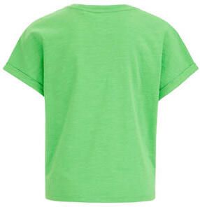 WE Fashion T-shirt greenery Groen Meisjes Katoen Ronde hals Effen 110 116