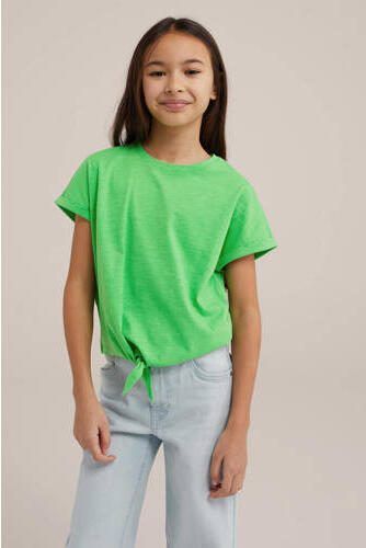 WE Fashion T-shirt greenery Groen Meisjes Katoen Ronde hals Effen 134 140 - Foto 2